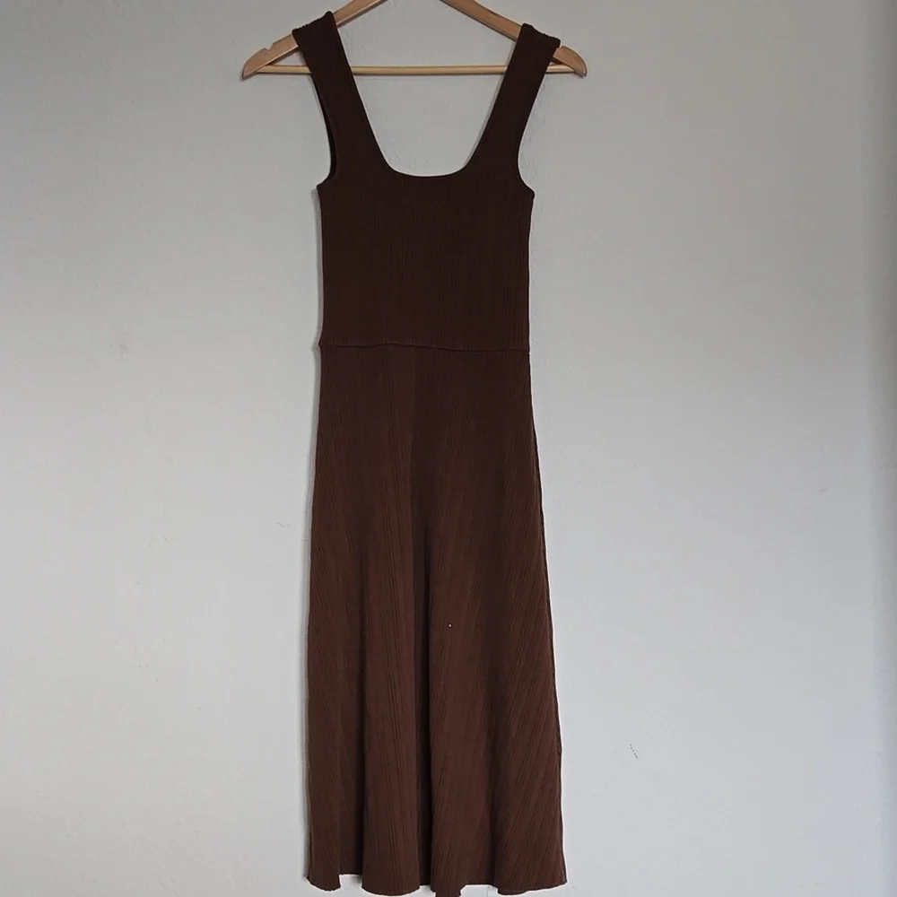 Vince Rib Sweetheart-Neck Camisole Dress Sleeveless A-line Hazelnut Brown S - Picture 8 of 10
